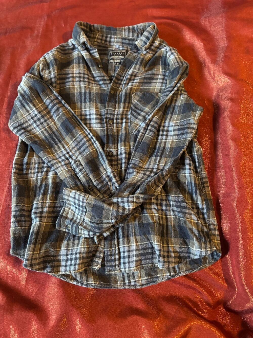 Jackson Hole Shirt Mens S Blue Gray Plaid 100% Cotton Long Sleeve Button Up